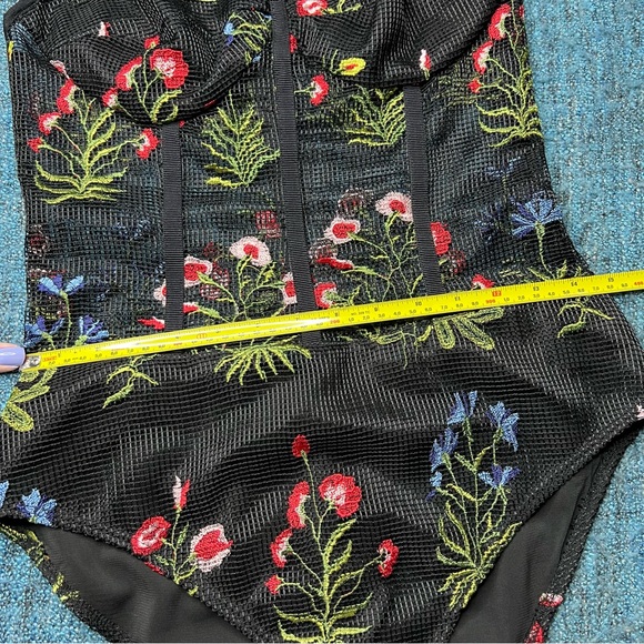 Allen Schwartz Black Mesh Floral Embroidered Bodysuit - Picture 8 of 12